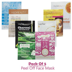 Pack of 5 Random Peel-Off Face Masks – Deep Cleansing & Glow Boosting Set