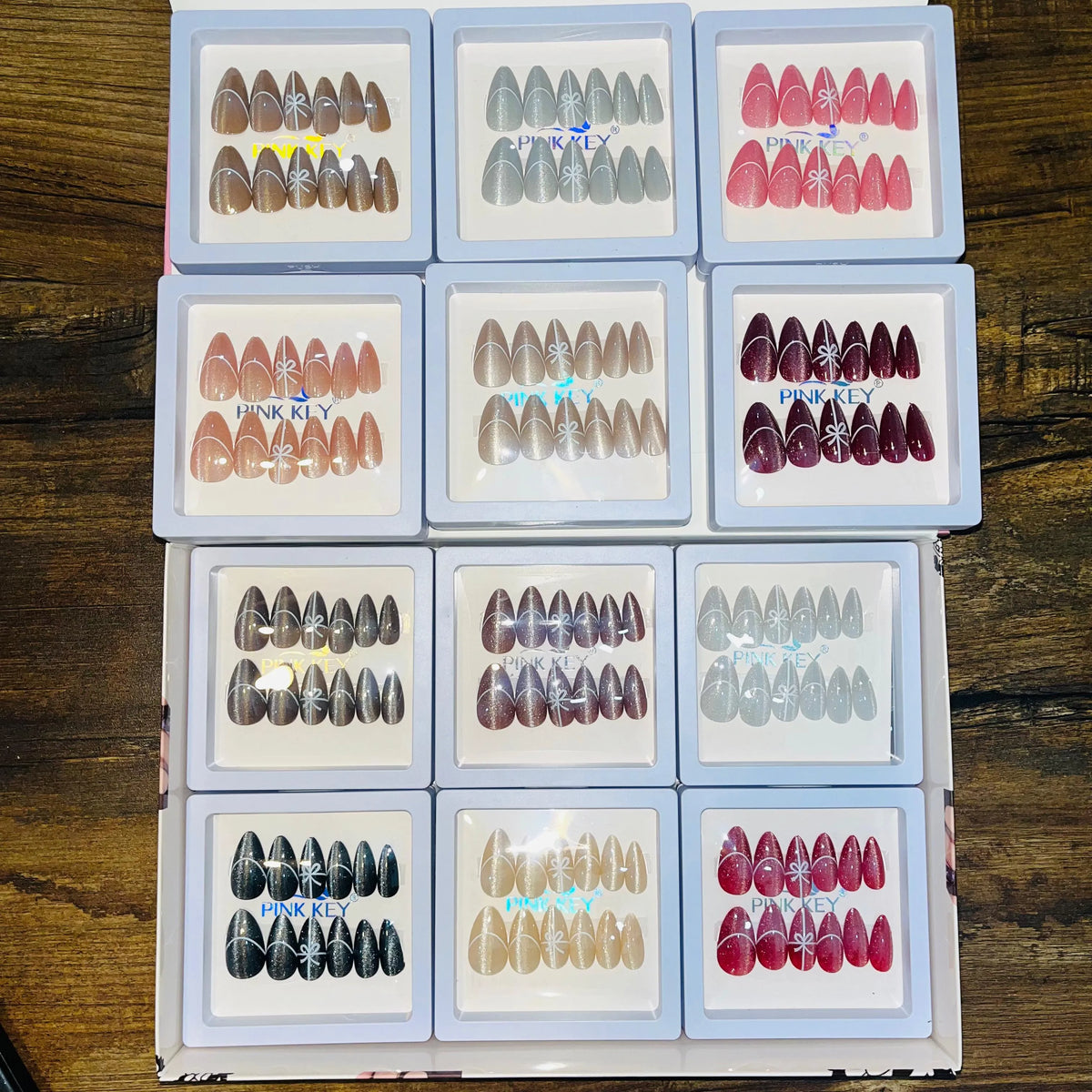 Pink key Stylish Cute Bow Salon Look Artifical Nails With Free Stickers (12 Pcs)