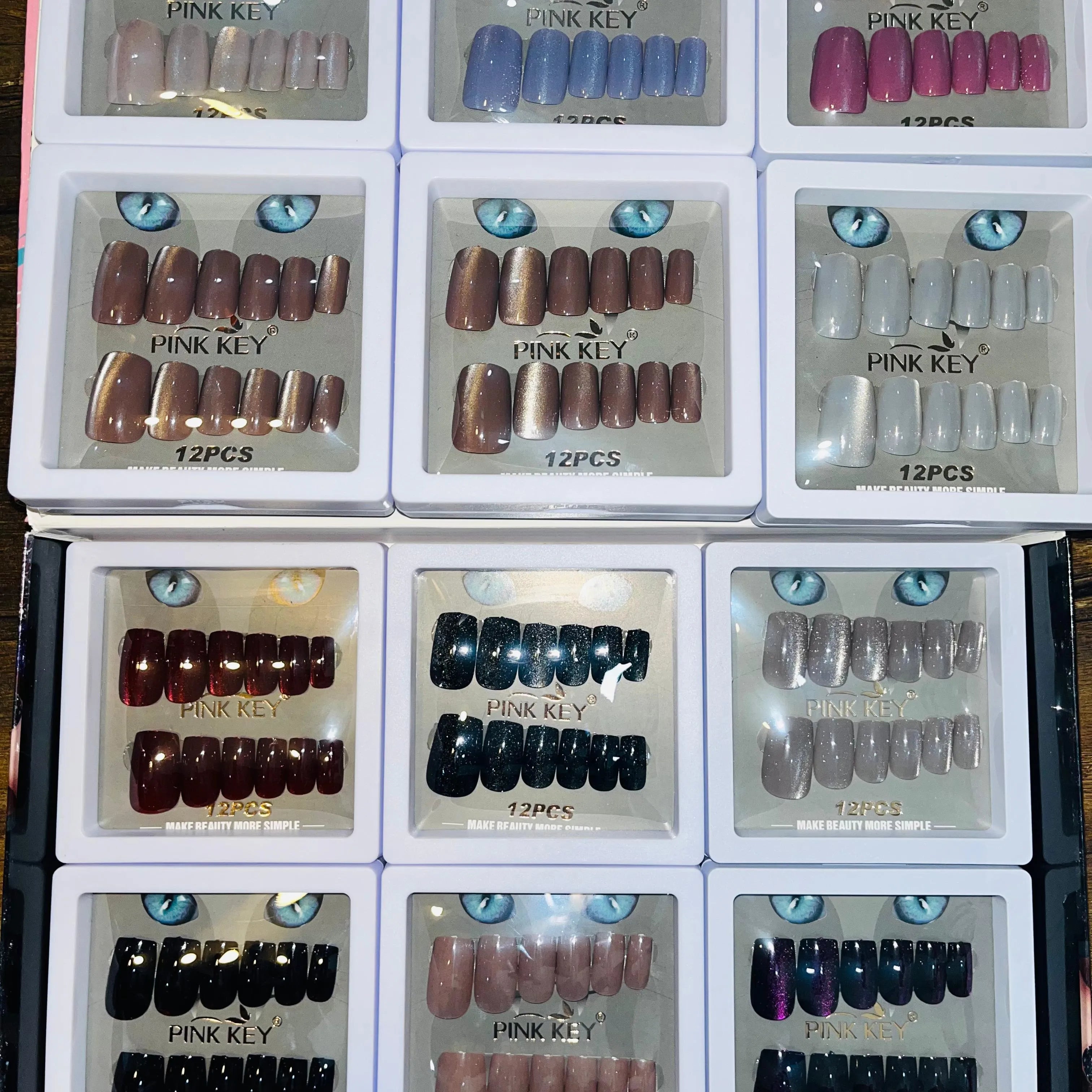 Pink key Stylish Shiny Artifical Nails (12 Pcs)