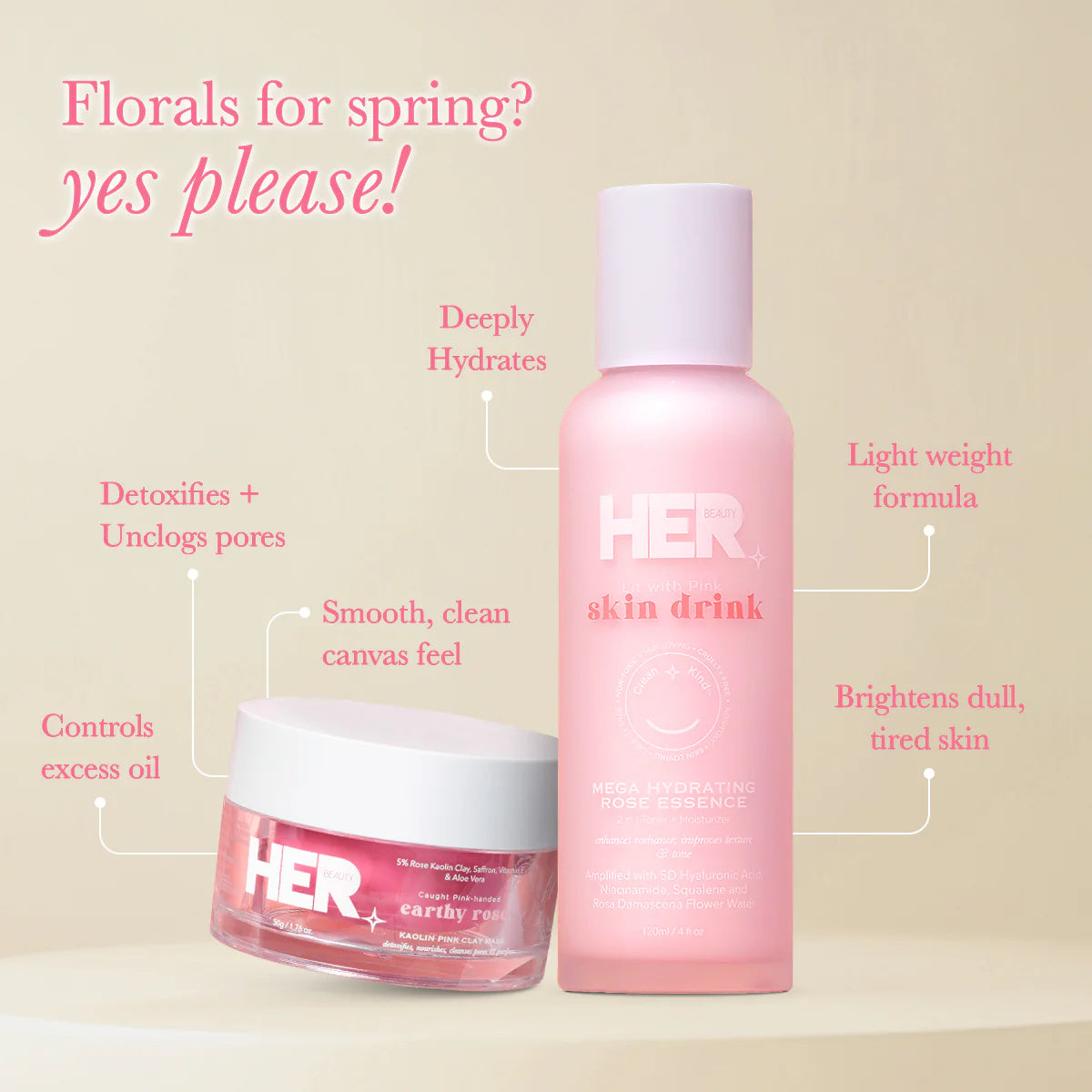 HER Beauty Pretty in Pink Glow Starts Here: Hydrate, Revive, Repeat.