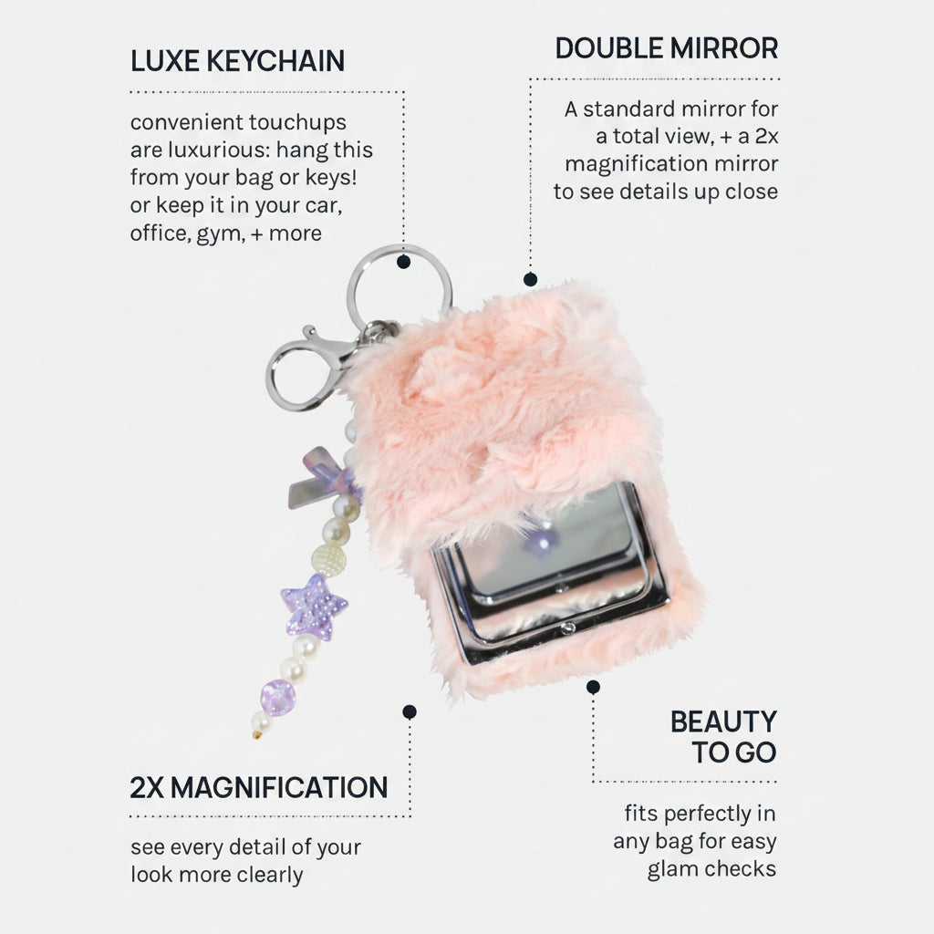 Cute Furry mirror With keychains - Each