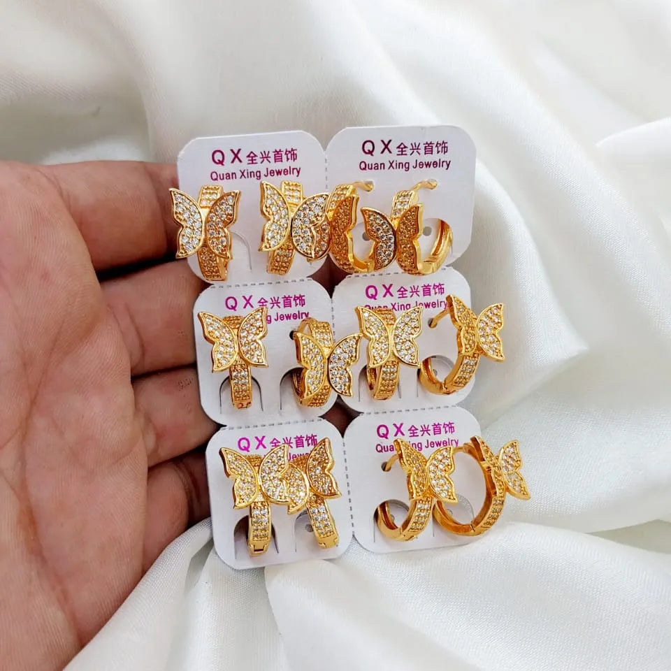 QX Quan Xing Jewelry Butterfly-Shaped Gold-Colored Hoop Earrings