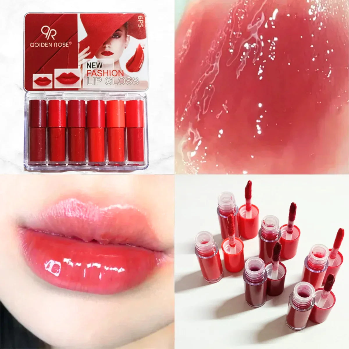 Qoiden Rose Mini Lipgloss Set Red - 6Pcs