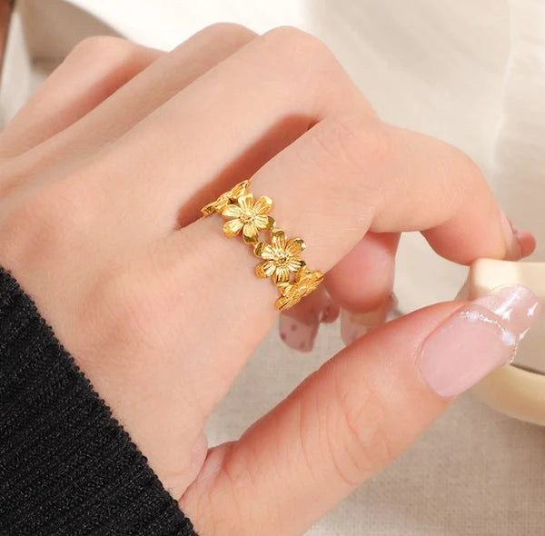 Stainless Steel Flower Style Ring - Each