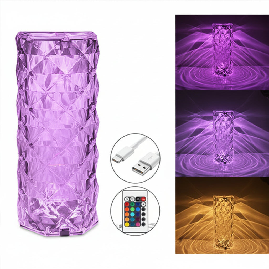 Diamond Rose Crystal Lamp 16 Color Changing with remote