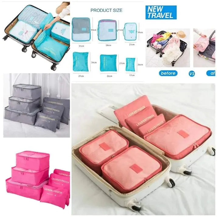 Portable Luggage Organizer Cubes & Toiletry Pouch - 6 Pcs