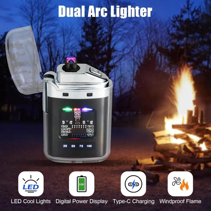Dual Arc Electric Lighter USB Rechargeable Windproof Flameless Plasma Lighter
