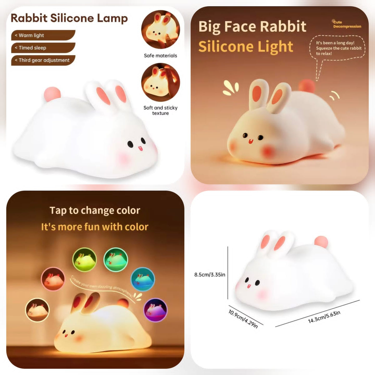 USB rechargeable Big Face Rabbit Lamp