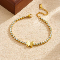 Stainless Steel Cubic Zirconia Gold Tennis Chain Butterfly Charm - Each