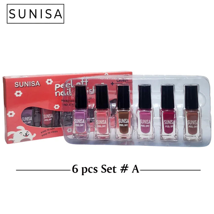 SUNISA Peel Off Nail Polish Set – 6 pcs Set