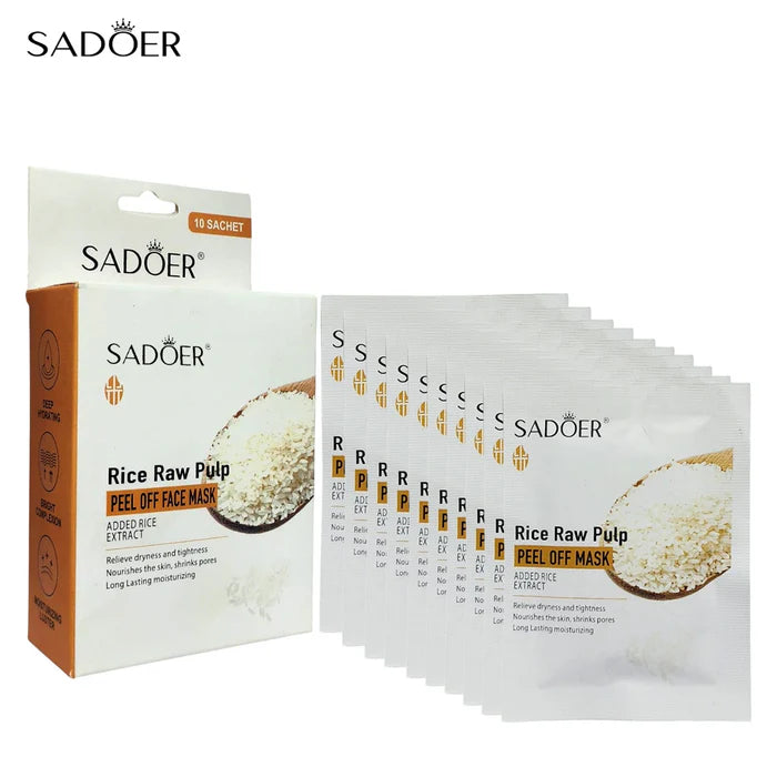 Sadoer Rice Raw Pulp Peel Off Face Mask – Pack of 10 | Deep Hydration & Brightenin