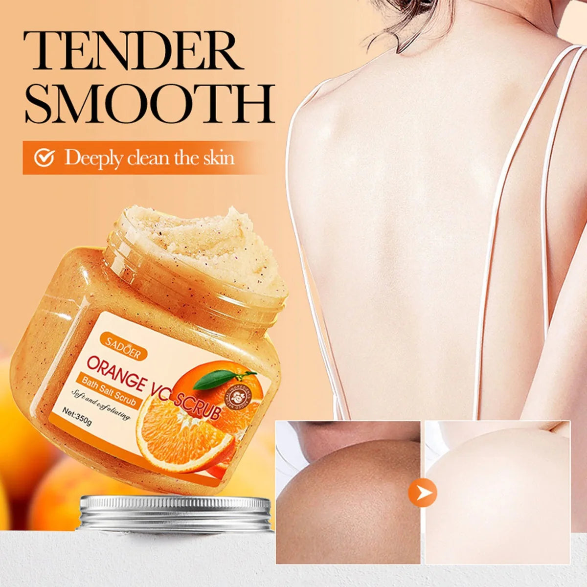 Sadoer Orange VC Scrub Soft And Exfoliating Bath Salt Scrub - 350g