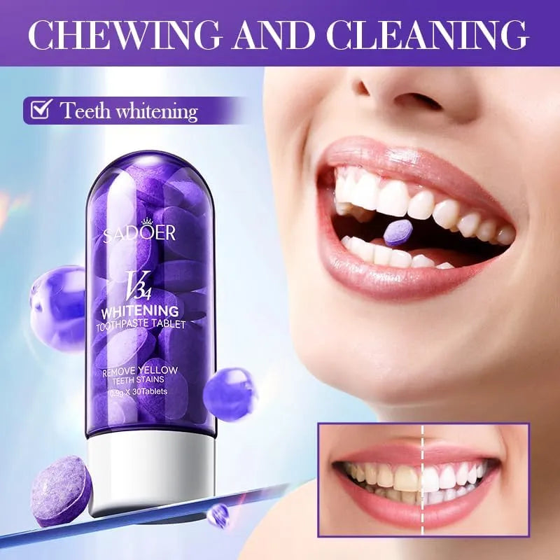 Sadoer V34 Remove Yellow Teeth stains Whitening Toothpaste Tablet - 30 tablets