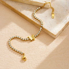 Stainless Steel Cubic Zirconia Gold Tennis Chain Butterfly Charm - Each