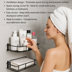 Bathroom & Kitchen Screw Punch Metal Corner Shelf