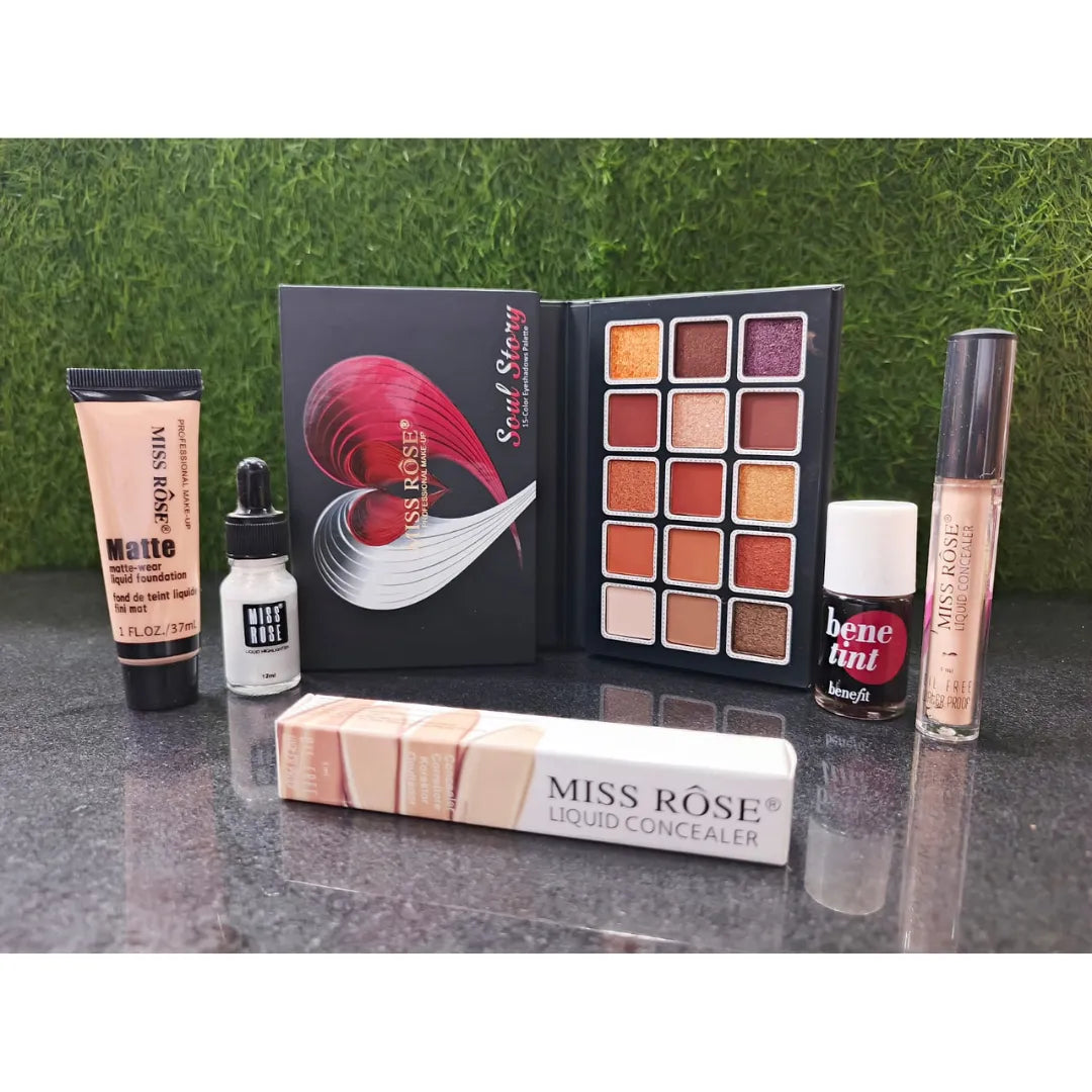 Miss Rose 5-in-1 Makeup Deal – Eyeshadow, Matte Lipstick, Highlighter, Concealer & Benetint Set