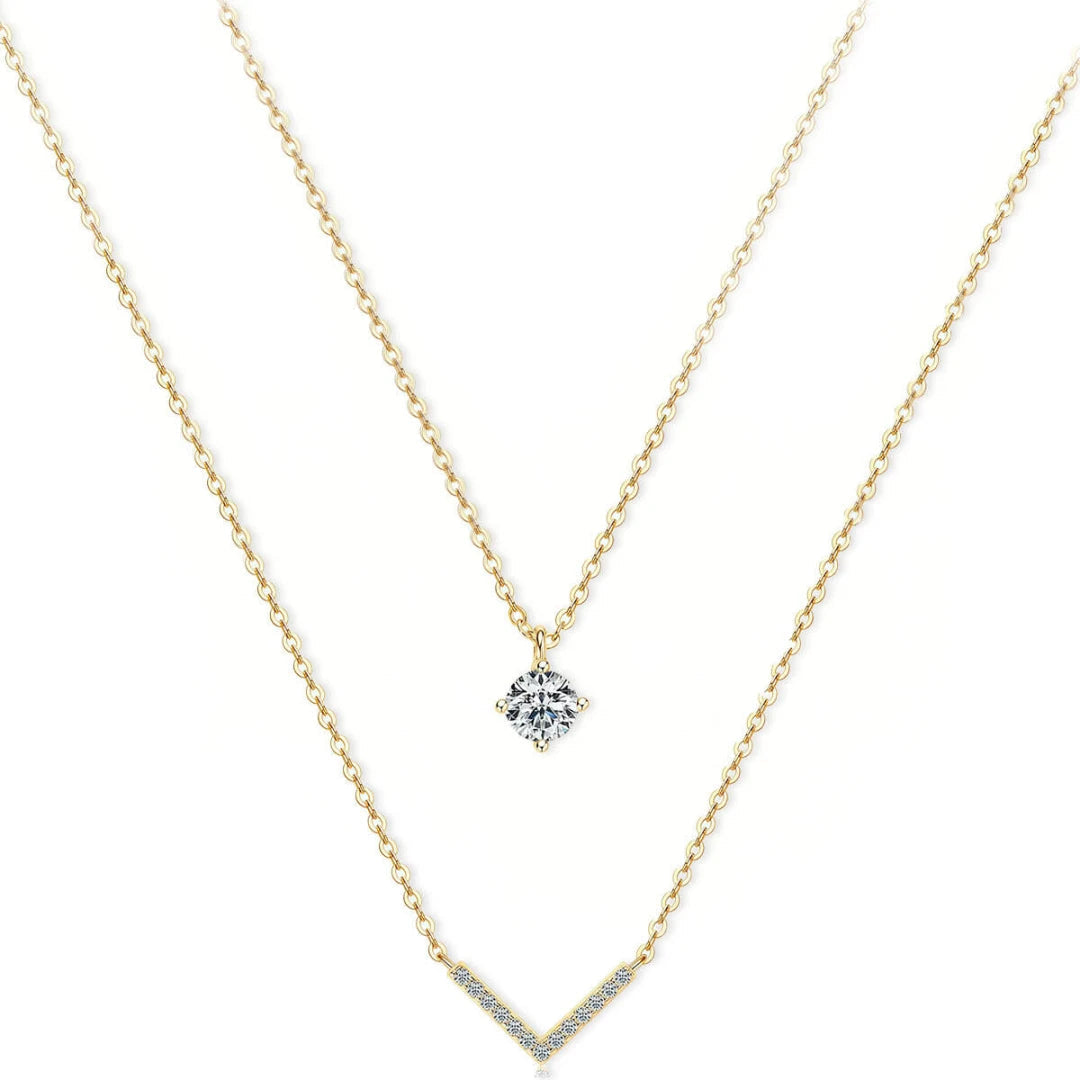Stainless Steel V Shaped Solitaire Double Layer - Each