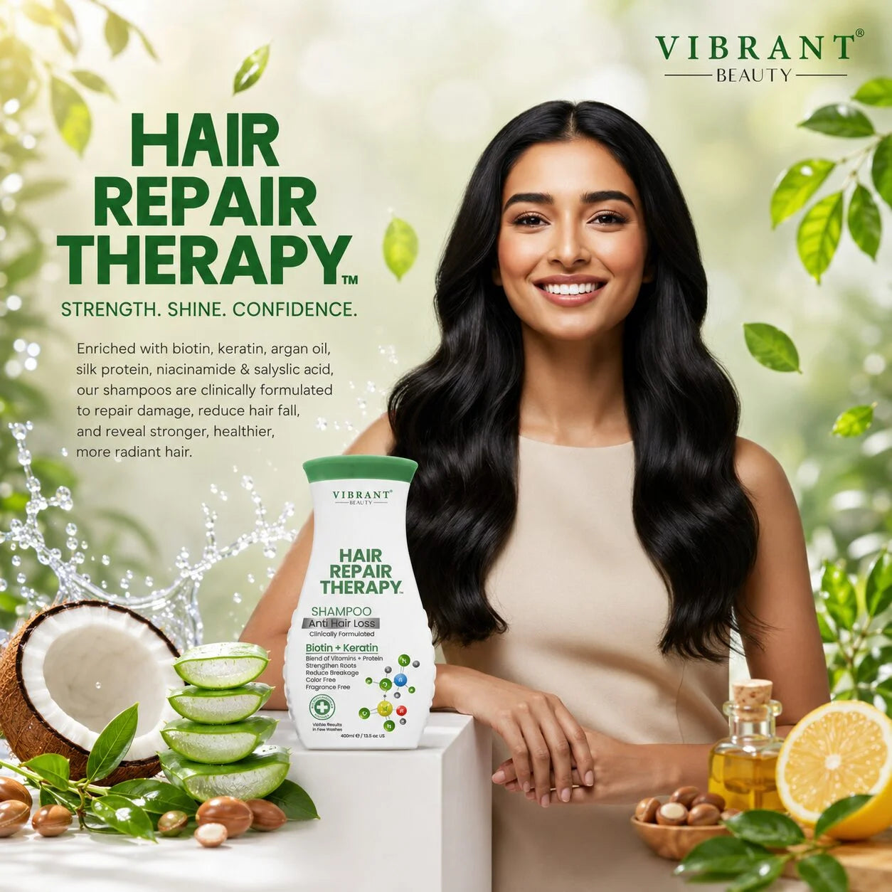 Vibrant Beauty Hair Repair Therapy Anti Hair Loss Shampoo Biotin + Keratin - 400ml