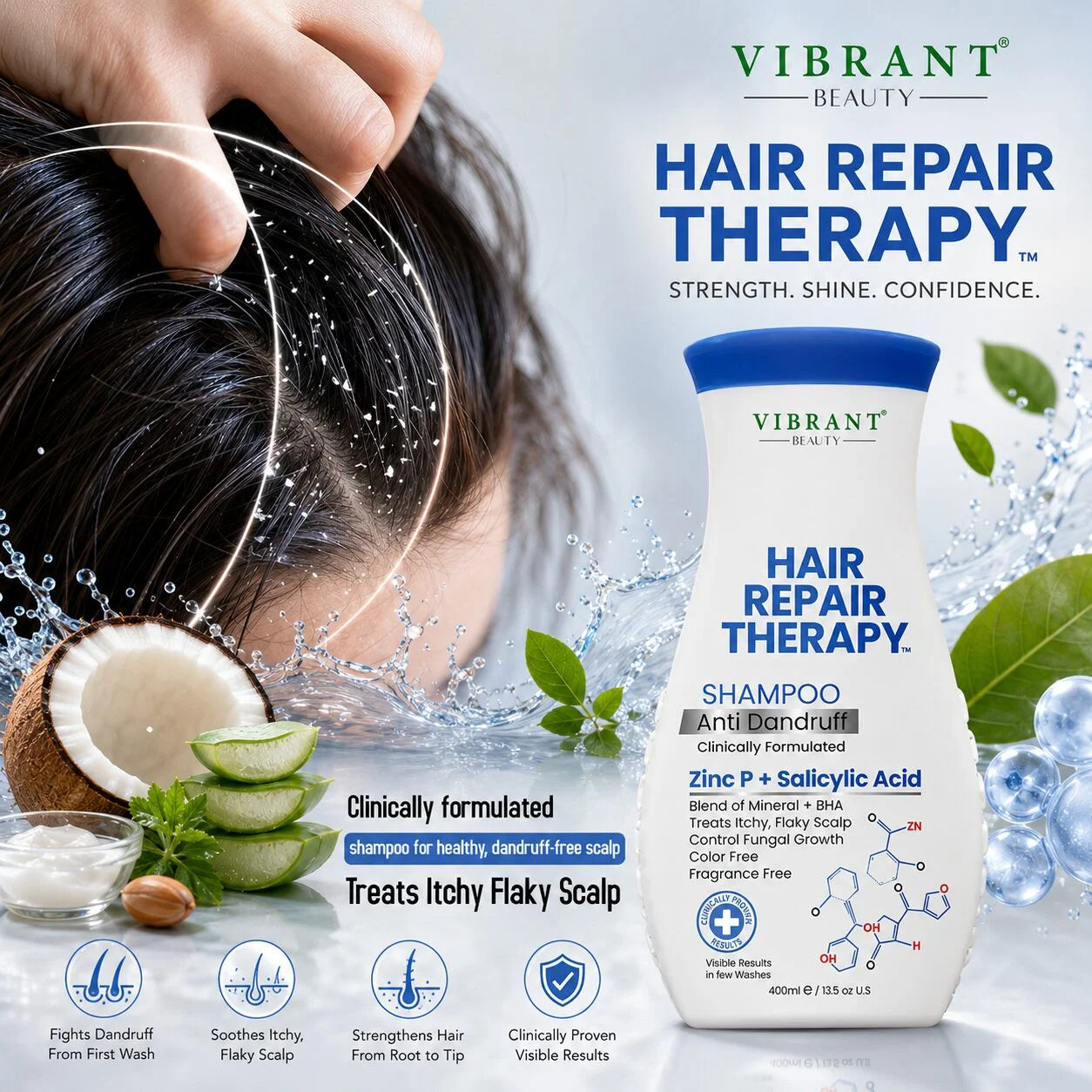 Vibrant Beauty Hair Repair Therapy Shampoo Anti Dandruff Zinc P + Salicylic Acid - 400ml