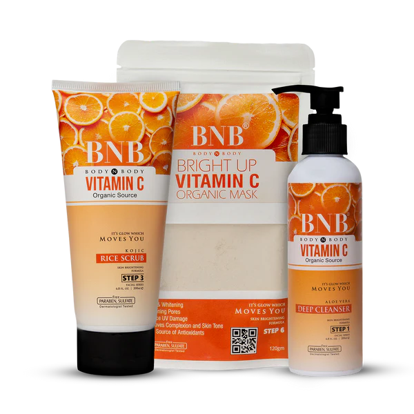 BNB Vitamin C BRIGHT UP KIT (Cleanser 200ml+ Scrub 200ml + Mask 120gm)
