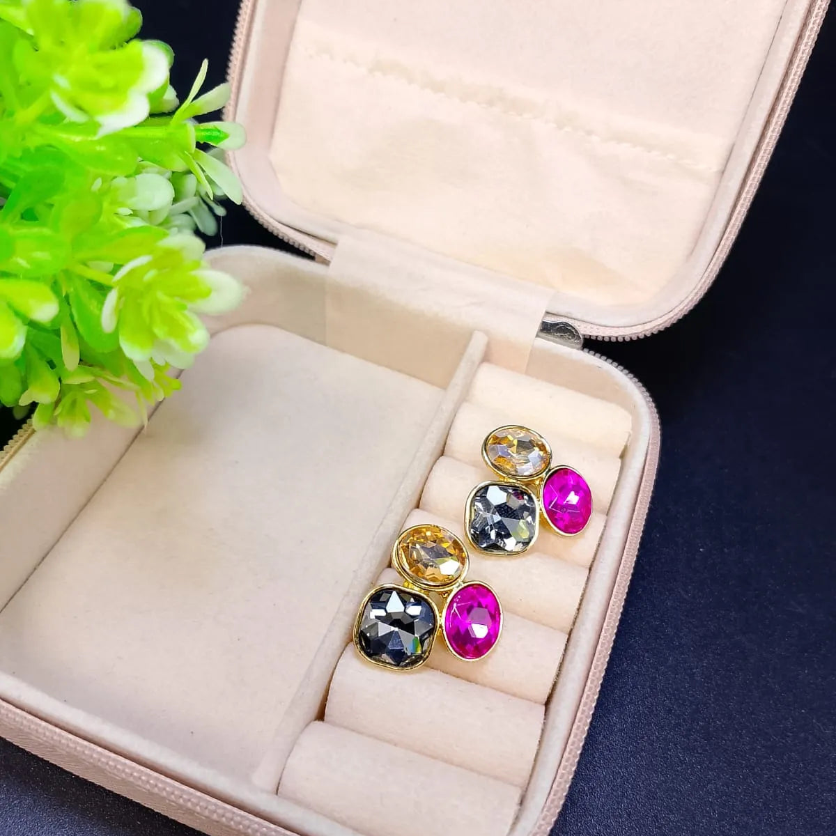 Colorful Oval Geometric Stud