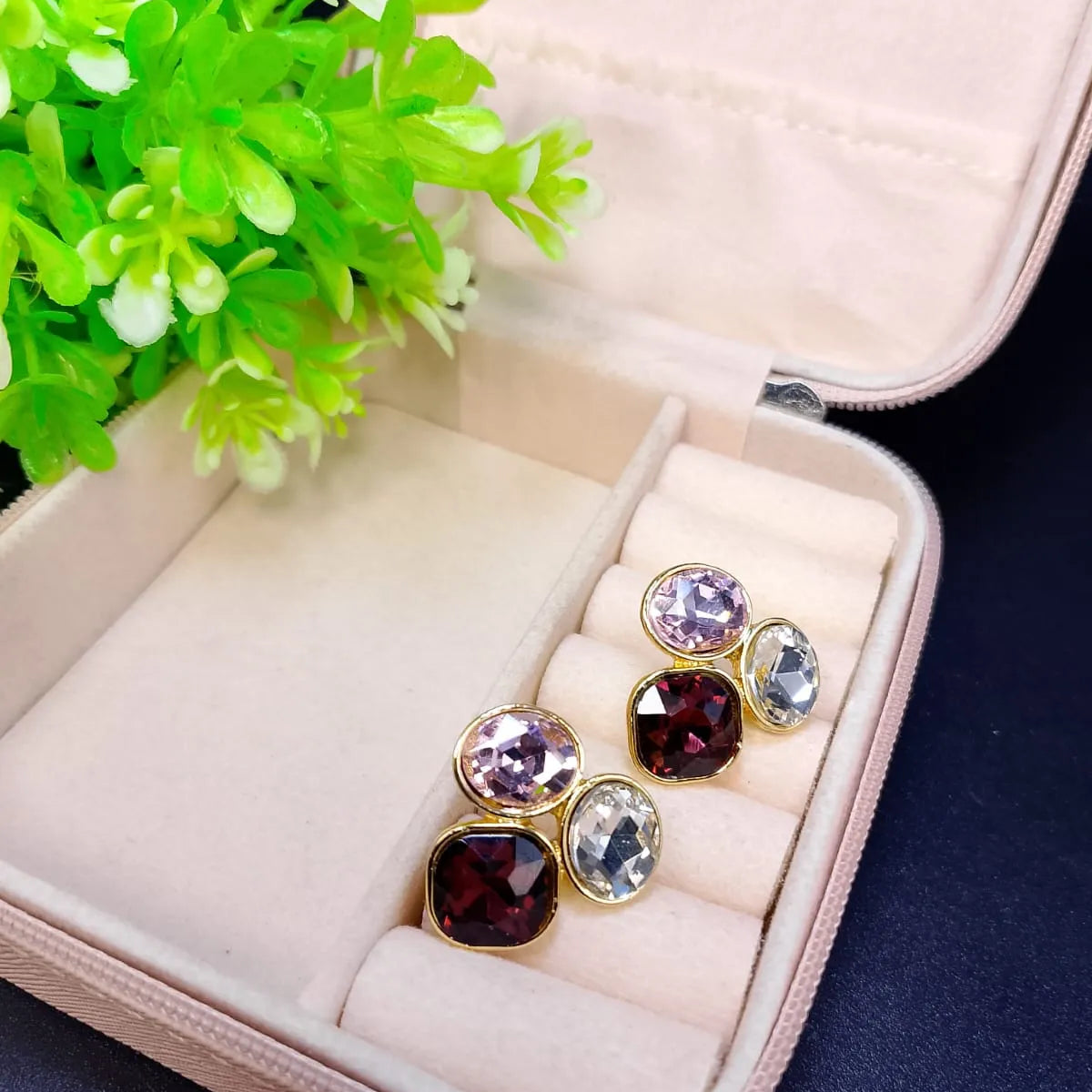 Colorful Oval Geometric Stud