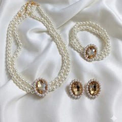Stone Pearl Combo Jewelry Set – Necklace, Stud Earrings & Bracelet