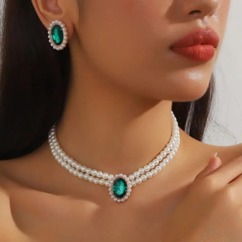 Pearl & Crystal Rhinestone Jewellery Set