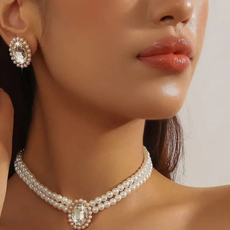Pearl & Crystal Rhinestone Jewellery Set
