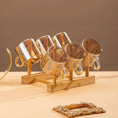 Wooden Lid High Borosilicate Glassware Set with 6 Glasses (Capacity of Glass: 100ml, Capacity of Pot: 1Litre)
