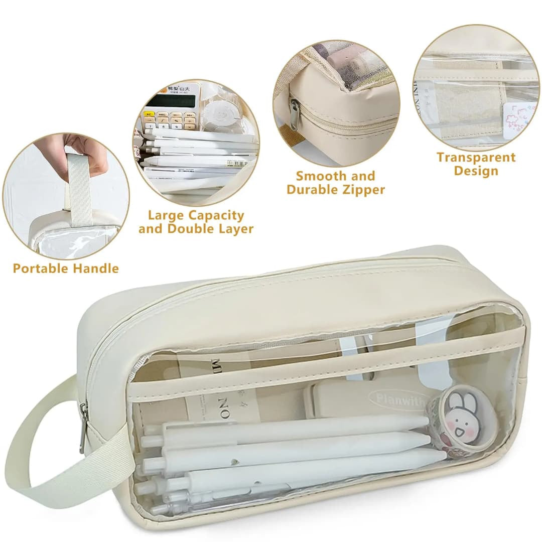 Simple Large-Capacity Transparent Pencil Case - Each