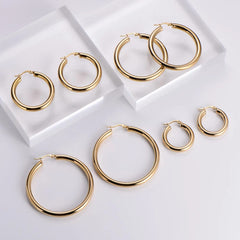 Stainless Steel Hollow Chunky Hoop Earrings