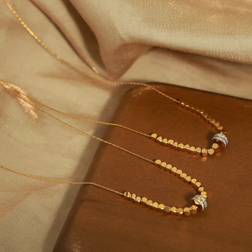 Gold Beaded Crystal Pendant Necklace