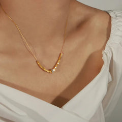 Gold Beaded Crystal Pendant Necklace