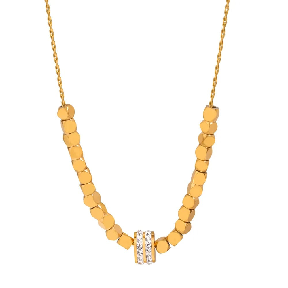Gold Beaded Crystal Pendant Necklace