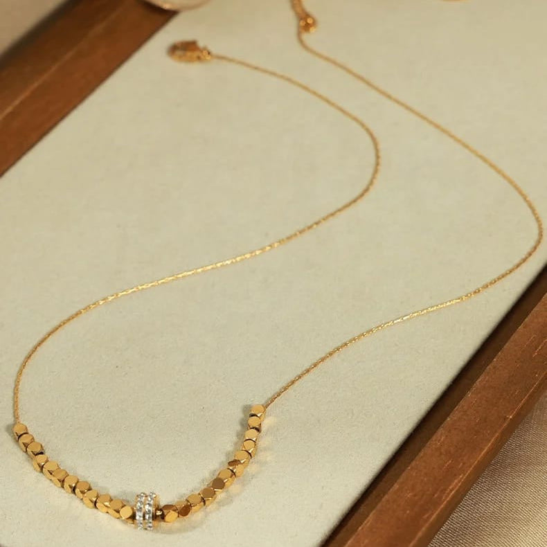 Gold Beaded Crystal Pendant Necklace