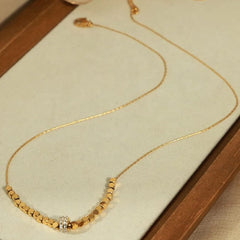 Gold Beaded Crystal Pendant Necklace