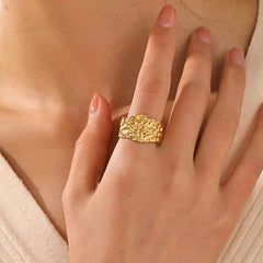 Gold-Tone Textured Open Cuff Ring