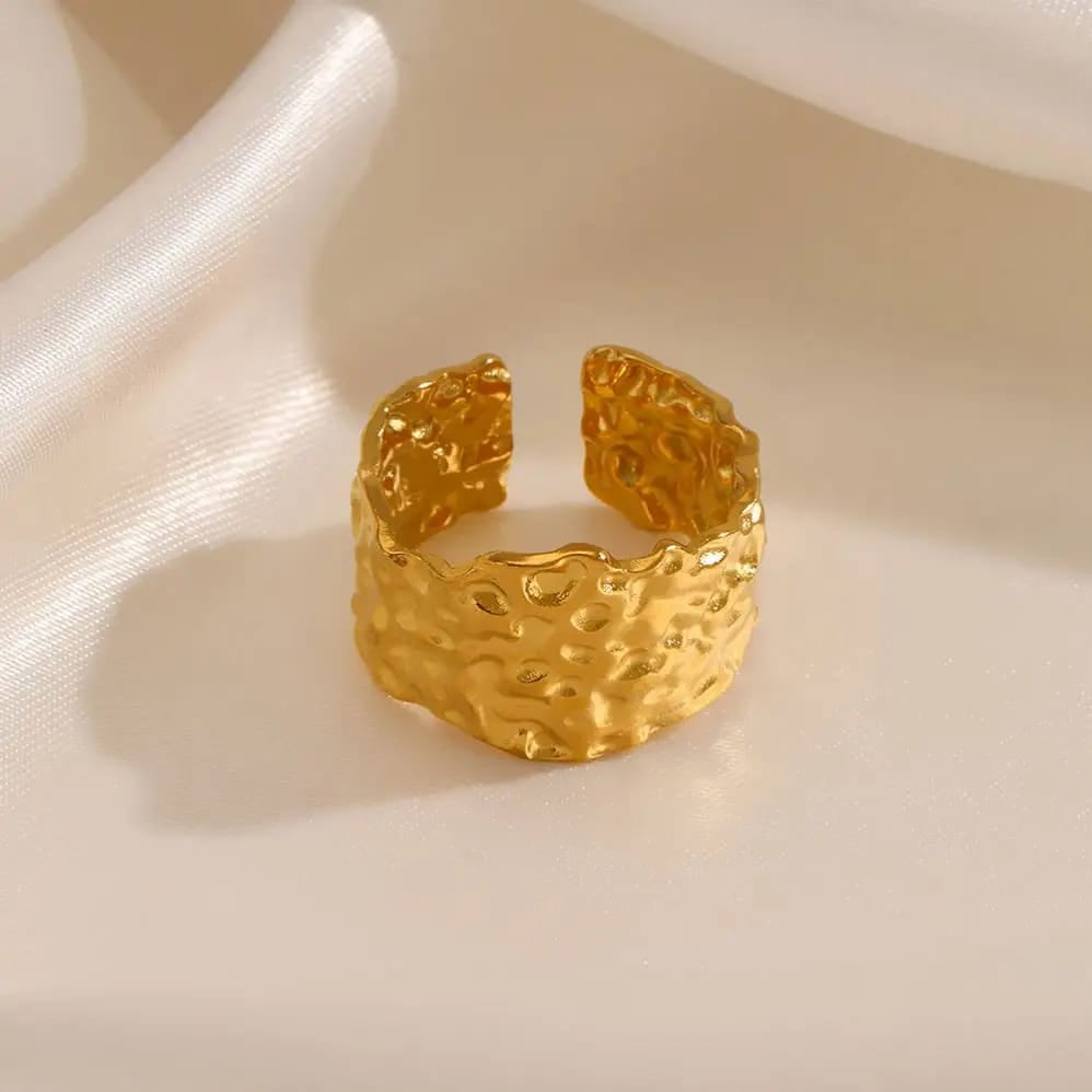 Gold-Tone Textured Open Cuff Ring