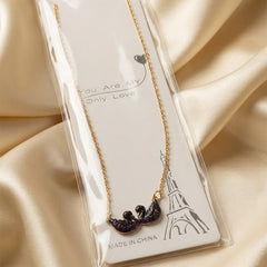 Black Crystal Double Swan Pendant Necklace