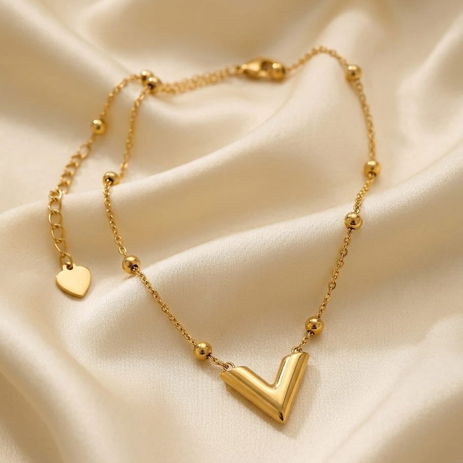 Gold-Tone Beaded V Pendant Necklace
