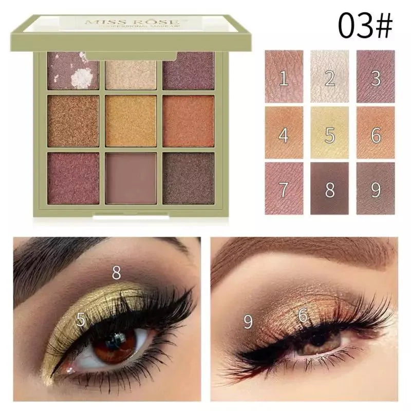 MISS ROSE Matte Pearlescent Powder Eyeshadow Palette - 9 Colors
