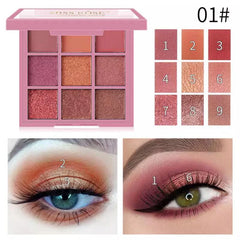 MISS ROSE Matte Pearlescent Powder Eyeshadow Palette - 9 Colors