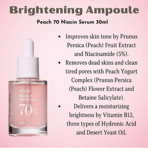 Anua - Peach 70% Niacinamide Serum - 30ml - Made in Korea