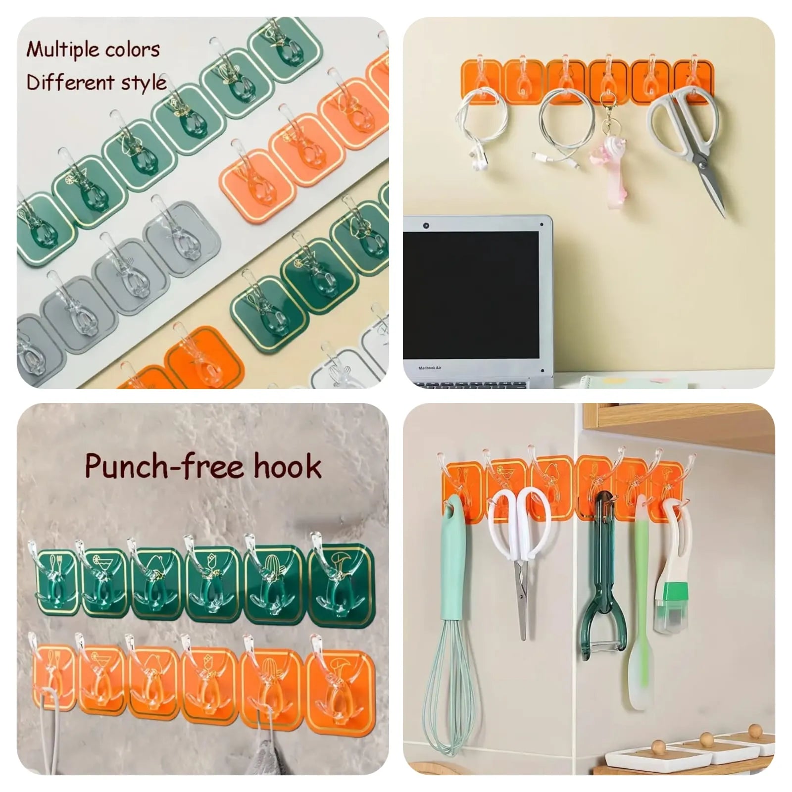 Wall Mounted Punch Free Strong Self Adhesive Stylish 6 Hook