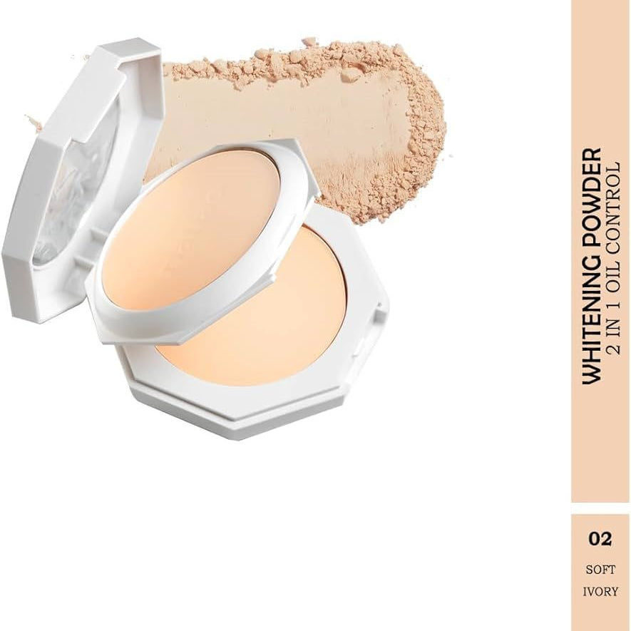 Maliao Whitening Compact Powder | Prime & Fine Makeup Effect | Long-Lasting Oil Control | Smooth Finish | Lightweight Formula | Ideal for All Skin Types