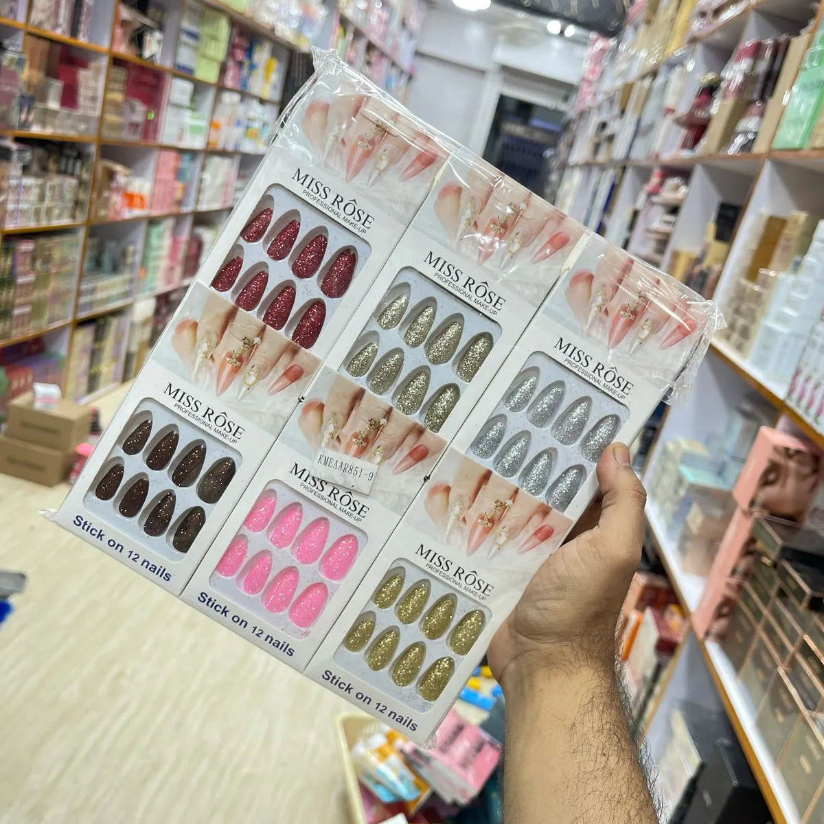 Stylish Miss Rose Stick-On Glitter Nails