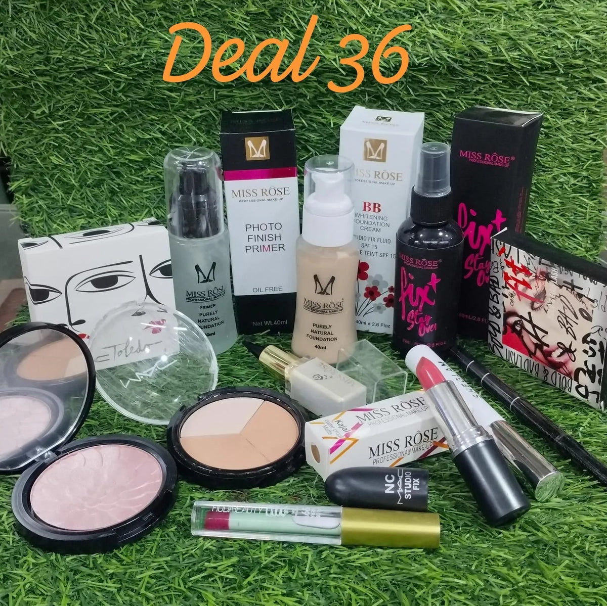 Complete Makeup Deal – Foundation, Fixer, Highlighter, Lipstick, and More!