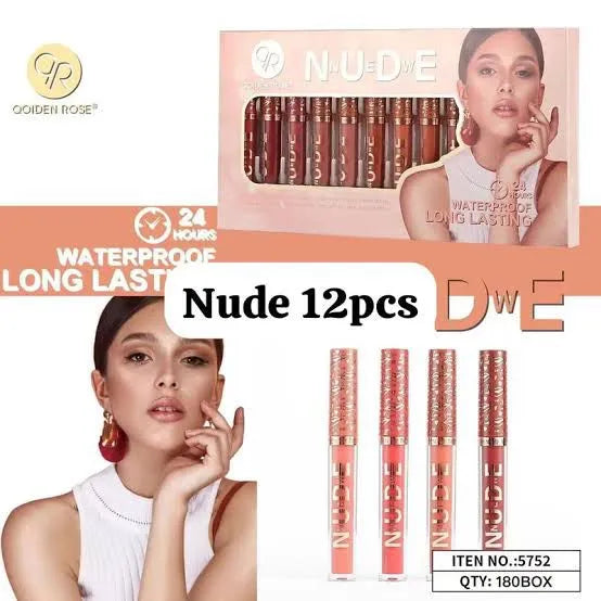 Qoiden Rose Nude Matte Lipgloss – 12 Pcs Tray