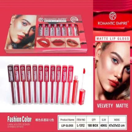 Romantic Empire Matte Lipgloss – 12 Pcs Tray
